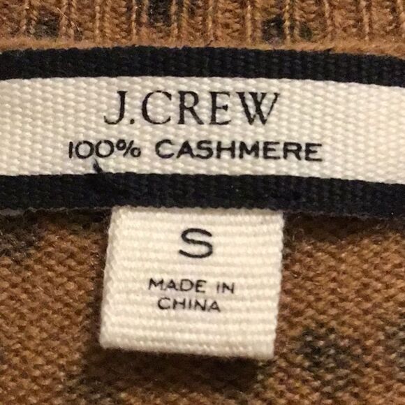 J. Crew LAYLA Camel Tan Black Dot Animal Print 100% Cashmere Crew Neck Sweater - Picture 14 of 15